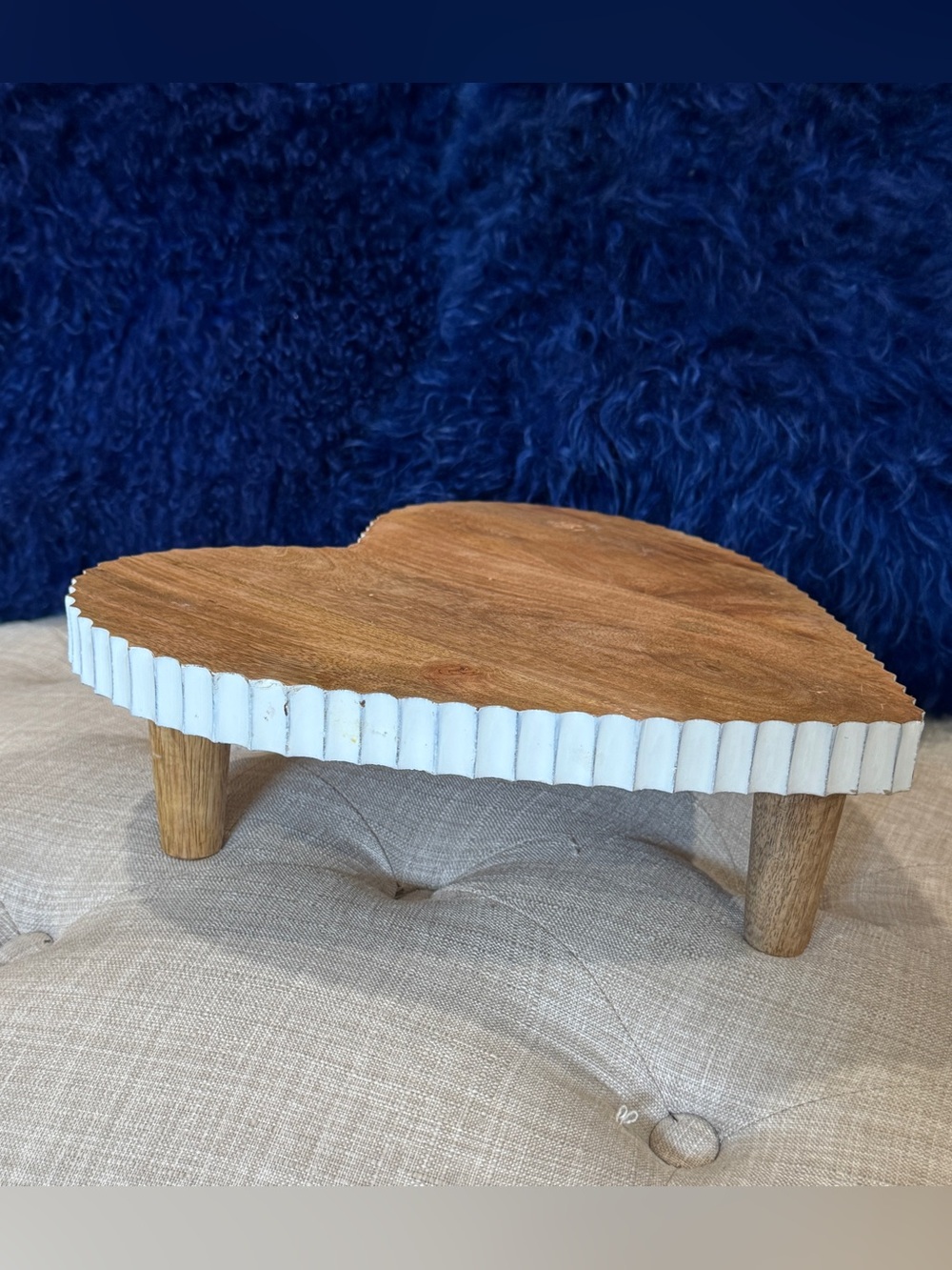 Heart-Shaped Wooden Footed Tray - White Trim
